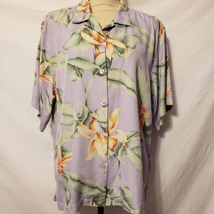 Tommy Bahama Women's Silk Floral Hawaiian Shirt Lavender Large L